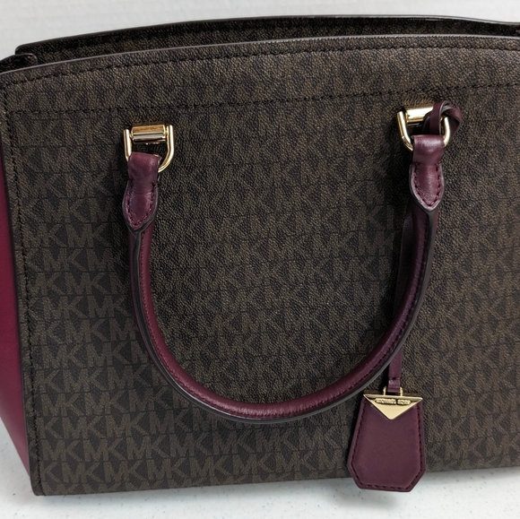 Michael Kors Benning Satchel Maroon & Brown Tote Bag - Picture 9 of 15